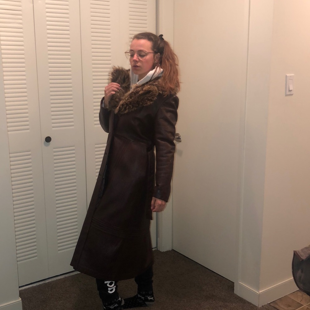 Brown leather coat